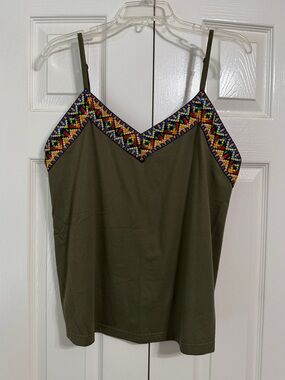 Emery Rose Olive Embroidered Trim Cami Top Size XL X-Large Adjustable Straps